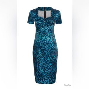 Voodoo Vixen Womens Blue Leopard Print Dress 50s Vintage Inspired Retro Dresses
